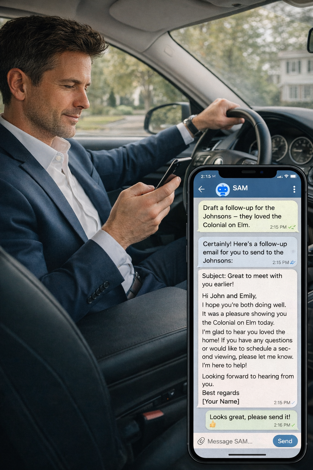 Real estate agent using SAM via Telegram between showings